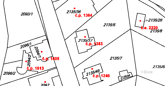 Radotín 1383, Praha na parcele st. 2135/37 v KÚ Radotín, Katastrální mapa