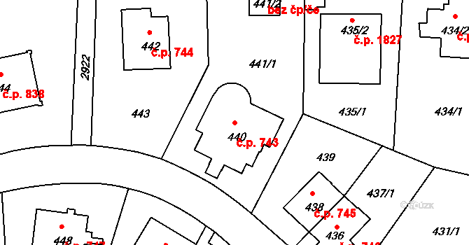 Braník 743, Praha na parcele st. 440 v KÚ Braník, Katastrální mapa