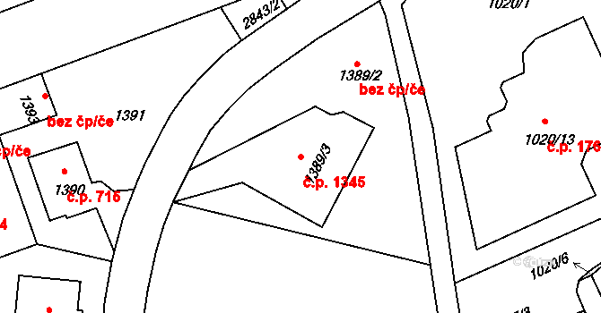 Braník 1345, Praha na parcele st. 1389/3 v KÚ Braník, Katastrální mapa