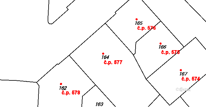 Dejvice 577, Praha na parcele st. 164 v KÚ Dejvice, Katastrální mapa