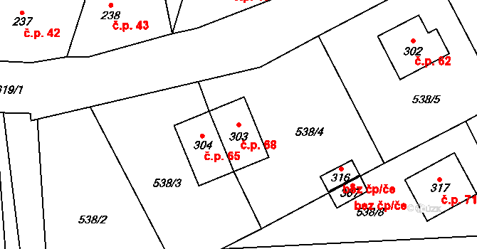 Tihava 68, Kotopeky na parcele st. 303 v KÚ Kotopeky, Katastrální mapa