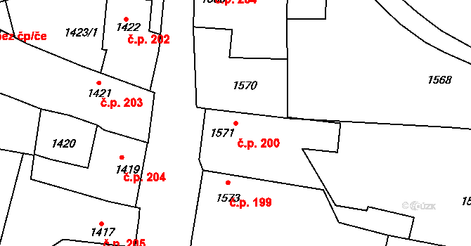 Sedlčany 200 na parcele st. 1571 v KÚ Sedlčany, Katastrální mapa
