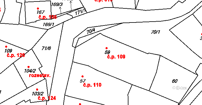 Mutěnice 109 na parcele st. 59 v KÚ Mutěnice, Katastrální mapa