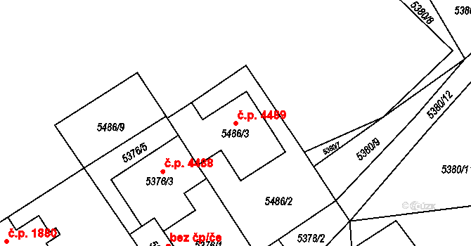 Chomutov 4489 na parcele st. 5486/3 v KÚ Chomutov I, Katastrální mapa