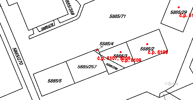 Chomutov 5106,5107 na parcele st. 5885/5 v KÚ Chomutov I, Katastrální mapa