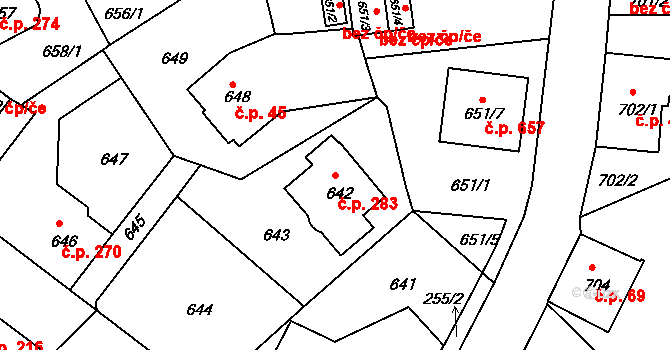 Liberec XI-Růžodol I 283, Liberec na parcele st. 642 v KÚ Růžodol I, Katastrální mapa