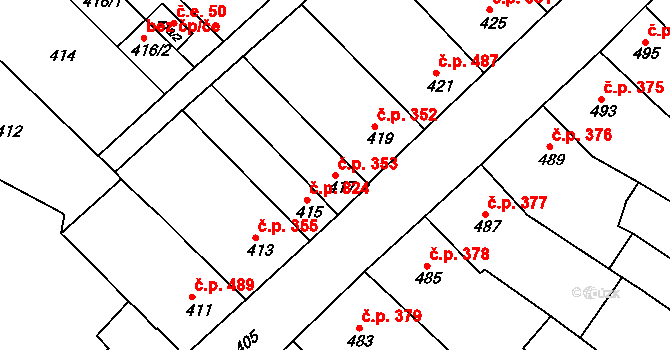 Ořechov 353 na parcele st. 417 v KÚ Ořechov, Katastrální mapa