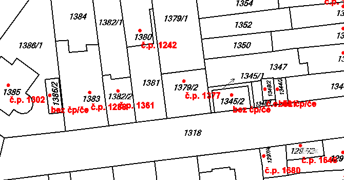 Šlapanice 1377 na parcele st. 1379/2 v KÚ Šlapanice u Brna, Katastrální mapa