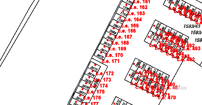 Kuřim 171 na parcele st. 3972 v KÚ Kuřim, Katastrální mapa