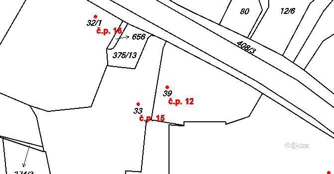 Polní Chrčice 12 na parcele st. 39 v KÚ Polní Chrčice, Katastrální mapa