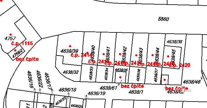 Východní Předměstí 2416, Plzeň na parcele st. 4638/41 v KÚ Plzeň, Katastrální mapa