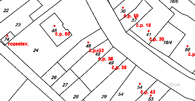 Čechůvky 38, Prostějov na parcele st. 48 v KÚ Čechůvky, Katastrální mapa