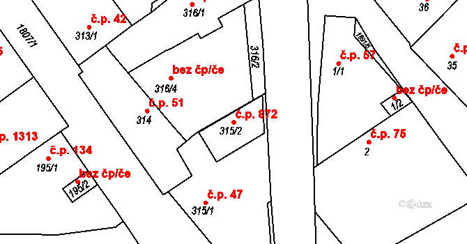 Černice 872, Plzeň na parcele st. 315/2 v KÚ Černice, Katastrální mapa