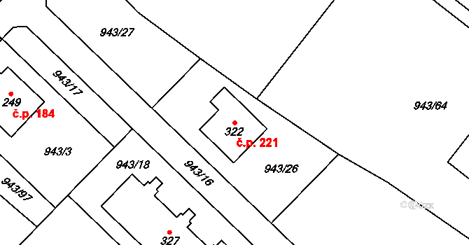 Nížkov 221 na parcele st. 322 v KÚ Nížkov, Katastrální mapa