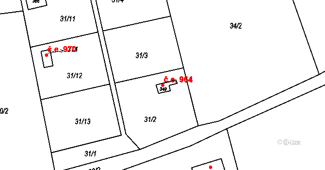 Lužice 964 na parcele st. 349 v KÚ Lužice u Šternberka, Katastrální mapa