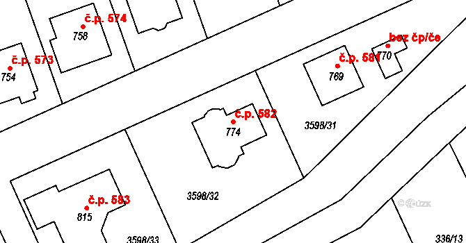 Březolupy 582 na parcele st. 774 v KÚ Březolupy, Katastrální mapa