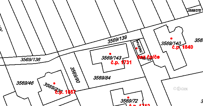 Šlapanice 1731 na parcele st. 3569/143 v KÚ Šlapanice u Brna, Katastrální mapa