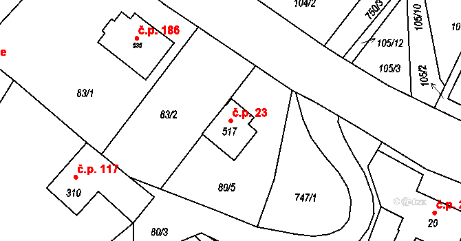 Maršovice 23 na parcele st. 517 v KÚ Maršovice u Jablonce nad Nisou, Katastrální mapa