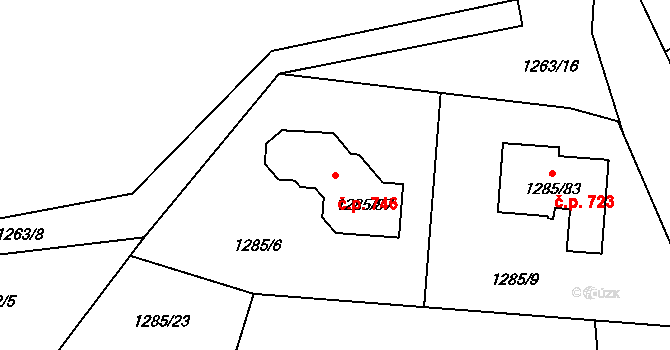 Tlučná 746 na parcele st. 1285/87 v KÚ Tlučná, Katastrální mapa
