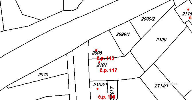 Černovice 113 na parcele st. 2098 v KÚ Černovice u Chomutova, Katastrální mapa