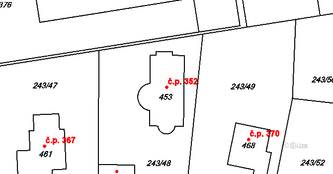 Braškov 352 na parcele st. 453 v KÚ Braškov, Katastrální mapa