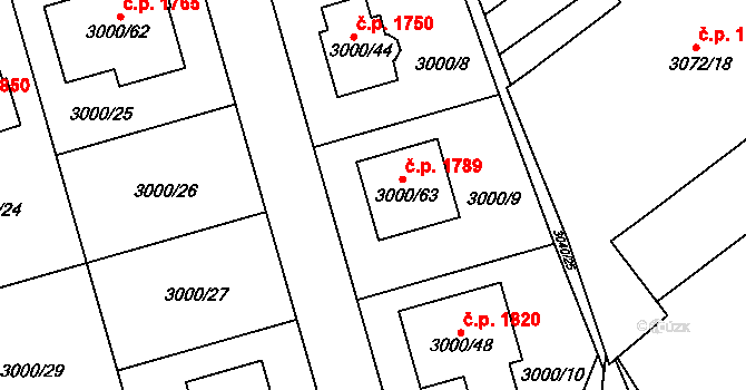 Šlapanice 1789 na parcele st. 3000/63 v KÚ Šlapanice u Brna, Katastrální mapa
