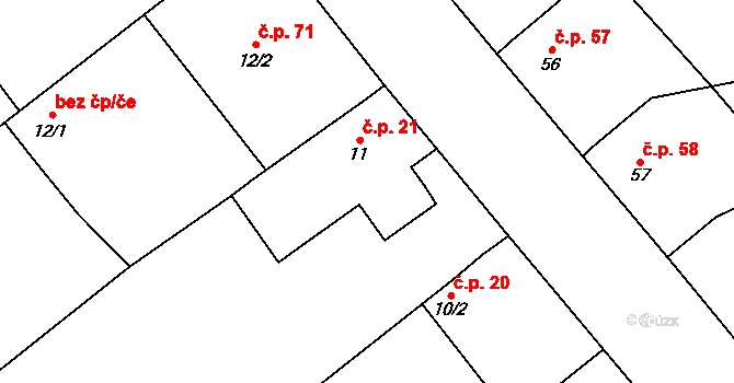Horky 21, Želetava na parcele st. 11 v KÚ Horky u Želetavy, Katastrální mapa