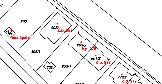Lužice 978 na parcele st. 803/2 v KÚ Lužice u Hodonína, Katastrální mapa