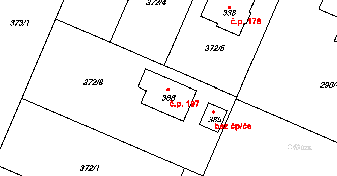 Trávník 197, Kroměříž na parcele st. 368 v KÚ Trávník, Katastrální mapa
