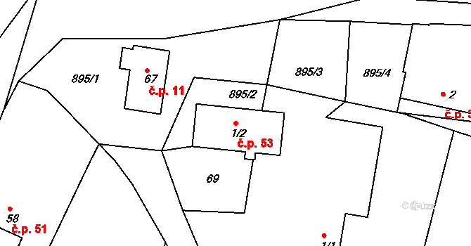 Vadín 53, Okrouhlice na parcele st. 1/2 v KÚ Vadín, Katastrální mapa