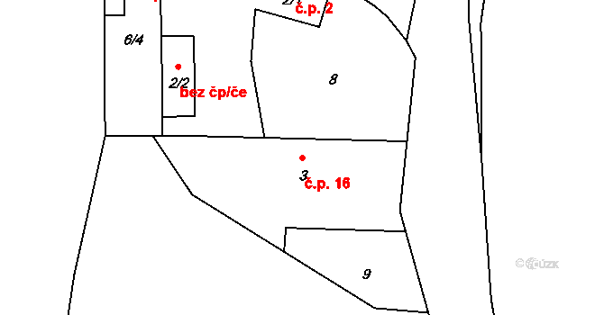 Stupčice 16, Mezno na parcele st. 3 v KÚ Stupčice, Katastrální mapa