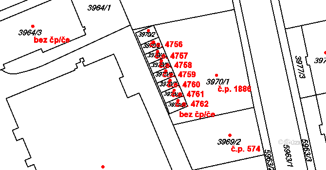 Jihlava 4761 na parcele st. 3970/7 v KÚ Jihlava, Katastrální mapa