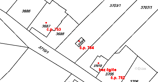 Fryštát 754, Karviná na parcele st. 3703/3 v KÚ Karviná-město, Katastrální mapa