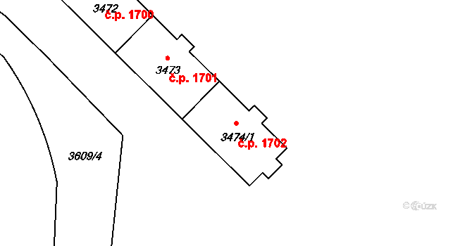Poruba 1702, Ostrava na parcele st. 3474/1 v KÚ Poruba-sever, Katastrální mapa