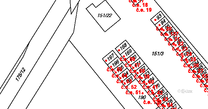 Dolní Rožínka 55 na parcele st. 197 v KÚ Dolní Rožínka, Katastrální mapa