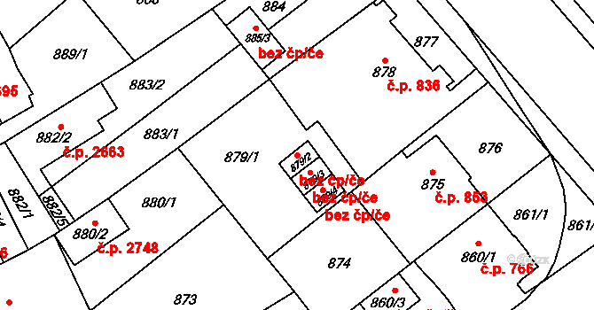 Opava 38112175 na parcele st. 879/2 v KÚ Opava-Předměstí, Katastrální mapa
