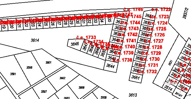 Město 1736, Havířov na parcele st. 3649 v KÚ Havířov-město, Katastrální mapa