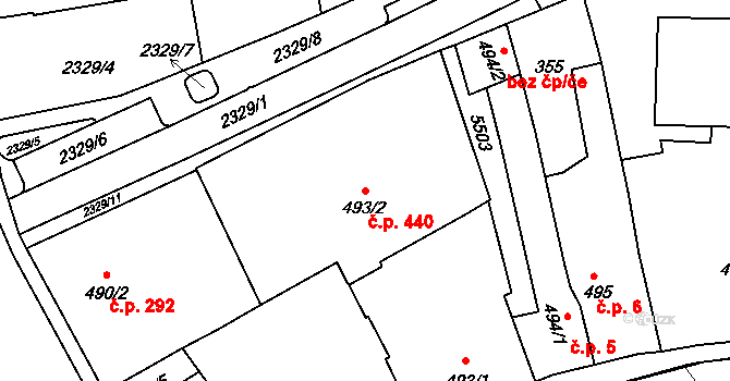 Týnské Předměstí 440, Domažlice na parcele st. 493/2 v KÚ Domažlice, Katastrální mapa