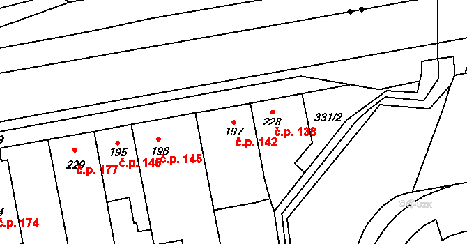 Louky 142, Zlín na parcele st. 197 v KÚ Louky nad Dřevnicí, Katastrální mapa