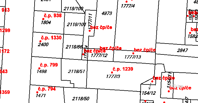 Pardubice 43249175 na parcele st. 1777/12 v KÚ Pardubice, Katastrální mapa