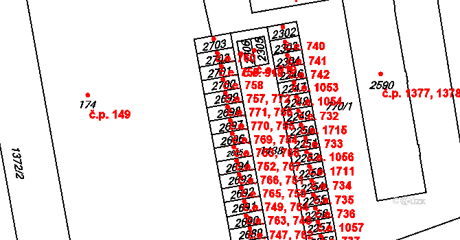 Blansko 754,769 na parcele st. 2697 v KÚ Blansko, Katastrální mapa
