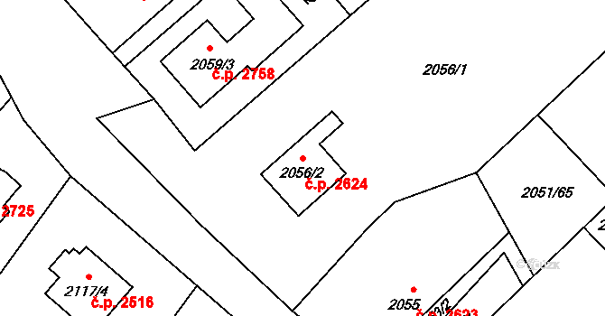 Předměstí 2624, Opava na parcele st. 2056/2 v KÚ Opava-Předměstí, Katastrální mapa