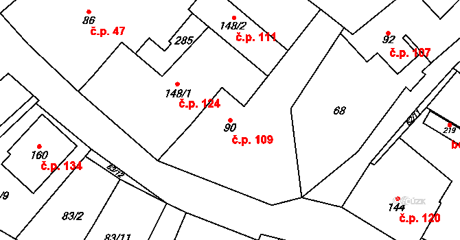 Suchovršice 109 na parcele st. 90 v KÚ Suchovršice, Katastrální mapa