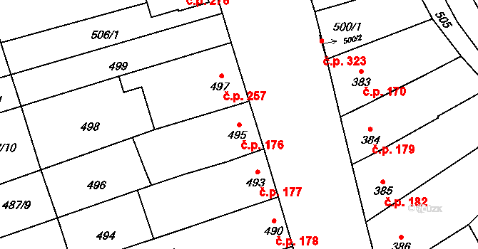 Chylice 176, Ostrožská Nová Ves na parcele st. 495 v KÚ Chylice, Katastrální mapa