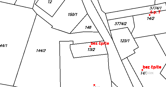 Týnec nad Sázavou 50522175 na parcele st. 13/2 v KÚ Krusičany, Katastrální mapa
