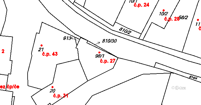 Holešovice 27, Chroustovice na parcele st. 98/1 v KÚ Holešovice u Chroustovic, Katastrální mapa
