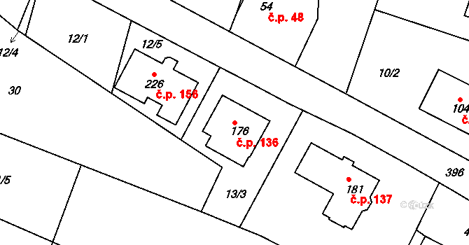 Škrovád 136, Slatiňany na parcele st. 176 v KÚ Škrovád, Katastrální mapa