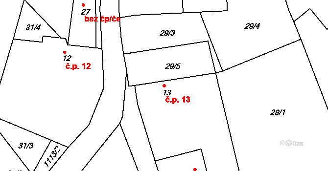 Držkrajov 13, Přeštěnice na parcele st. 13 v KÚ Držkrajov, Katastrální mapa