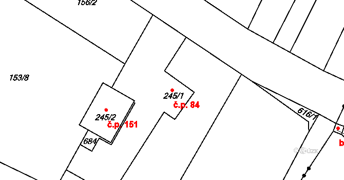 Byškovice 84, Neratovice na parcele st. 245/1 v KÚ Byškovice, Katastrální mapa