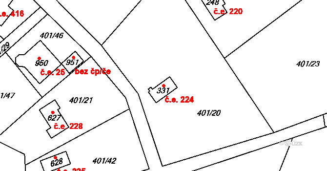 Čisovice 224 na parcele st. 331 v KÚ Čisovice, Katastrální mapa